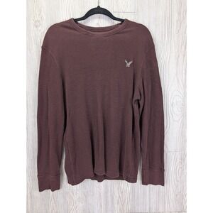 American Eagle Thermal Waffle Knit Top Men XL Maroon Vintage Fit Outdoor Layer